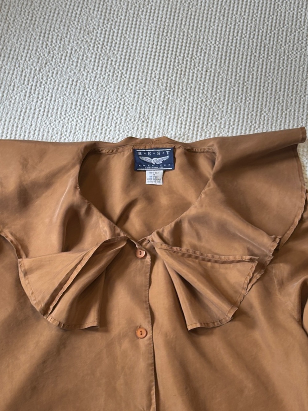 100% Silk Elegant Brown Ruffle Blouse, Best American Clothing Co., EUC, Medium - Picture 12 of 15